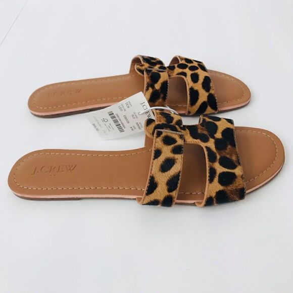New! J. Crew Leopard Calf Hair Beachside Cheetah Summer Beach Slide Sandals - Picture 2 of 7